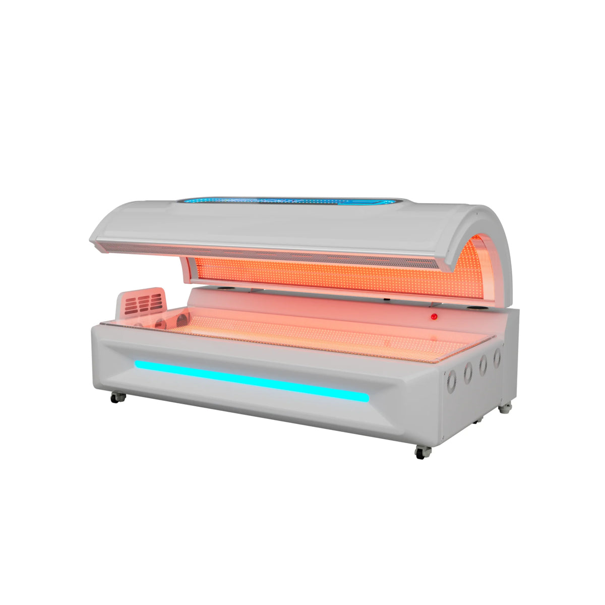 Merican M5N Plus Whole-Body Red Light Therapy Bed – white bed with the canopy open at an angle