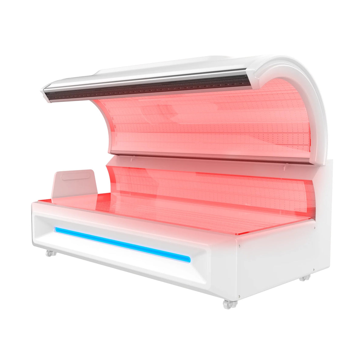 Merican M6N Plus whole-body red light therapy bed, Lunar White, open, three-quarter view