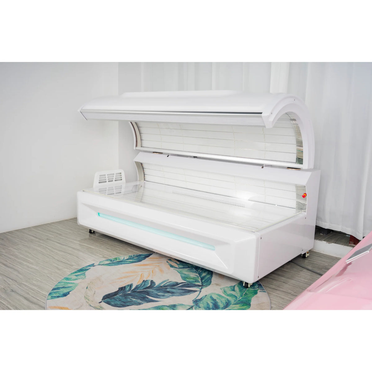 Merican M6N Plus Whole-Body Red Light Therapy Bed – white bed with the canopy open at an angle