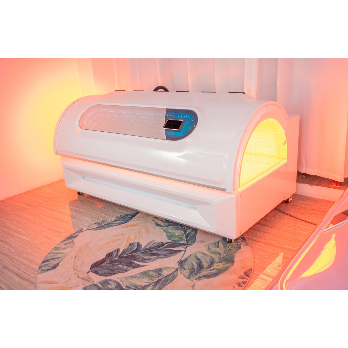 Merican M6N Whole-Body Red Light Therapy Bed – white bed at an angle in a bedroom