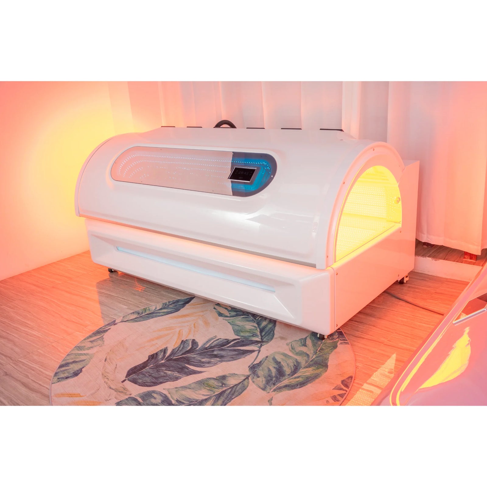 Merican M6N Whole-Body Red Light Therapy Bed – white bed at an angle in a bedroom