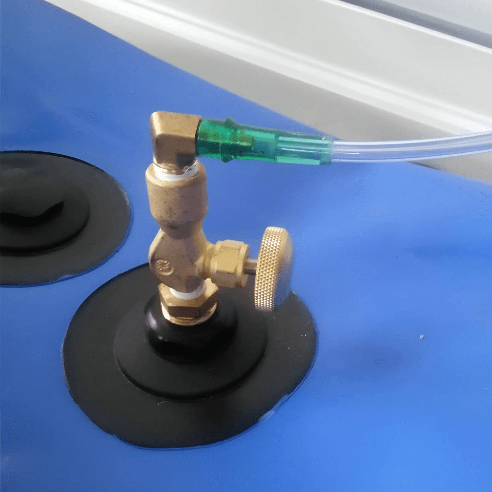 Newtowne C4 Portable Shoe Hyperbaric Chamber – close-up of a brass valve