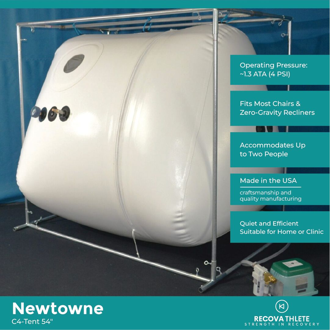 Newtowne C4-Tent Walk-In Hyperbaric Chamber – chamber with pressure and clinic-use callouts