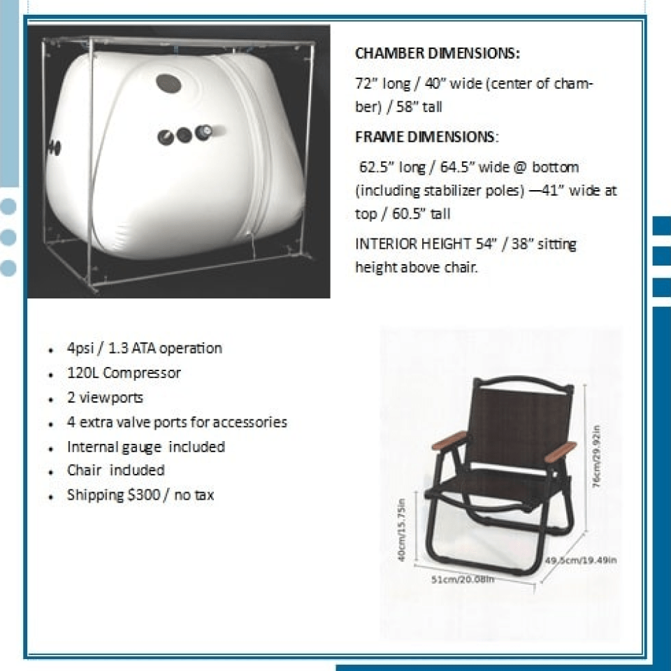 Newtowne C4-Tent Walk-In Hyperbaric Chamber – dimensions and specifications sheet