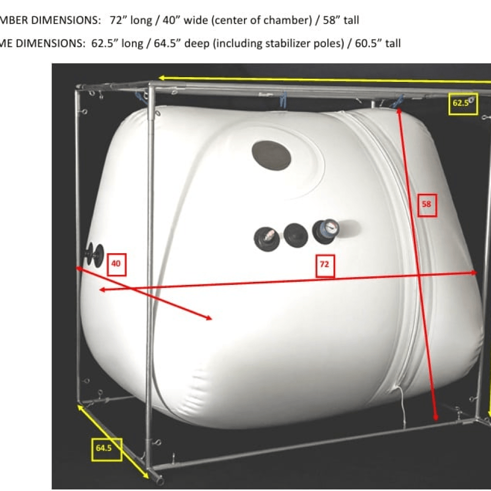 Newtowne C4-Tent Walk-In Hyperbaric Chamber – tent chamber with dimensions marked