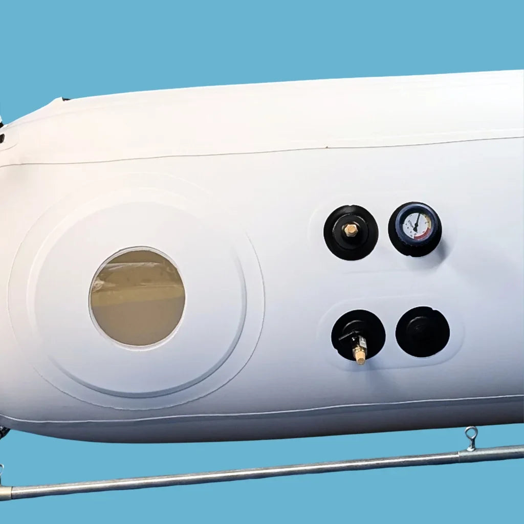 Newtowne Hyperbarics C4-27 Home Hyperbaric Chamber – close-up of the window and gauge ports