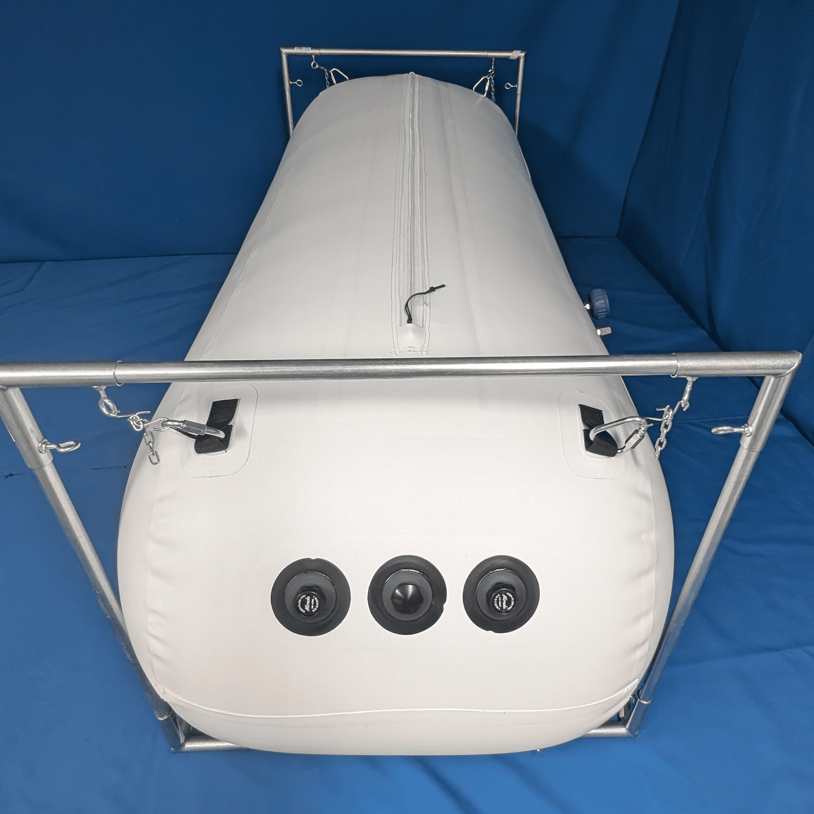 Newtowne Hyperbarics C4-34 Home Hyperbaric Chamber – chamber end view with three ports
