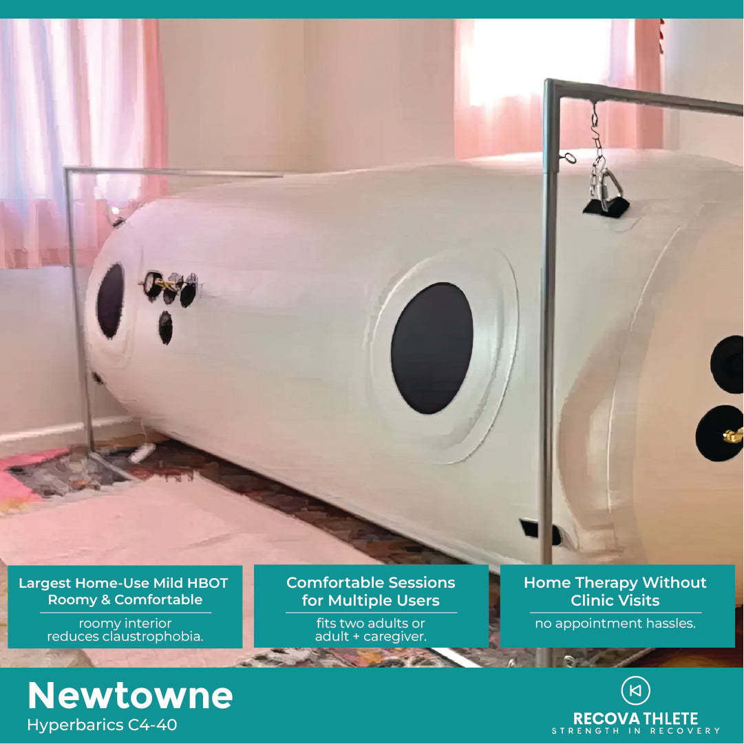 Newtowne Hyperbarics C4-40 Home Hyperbaric Chamber – chamber in a bedroom with feature callouts