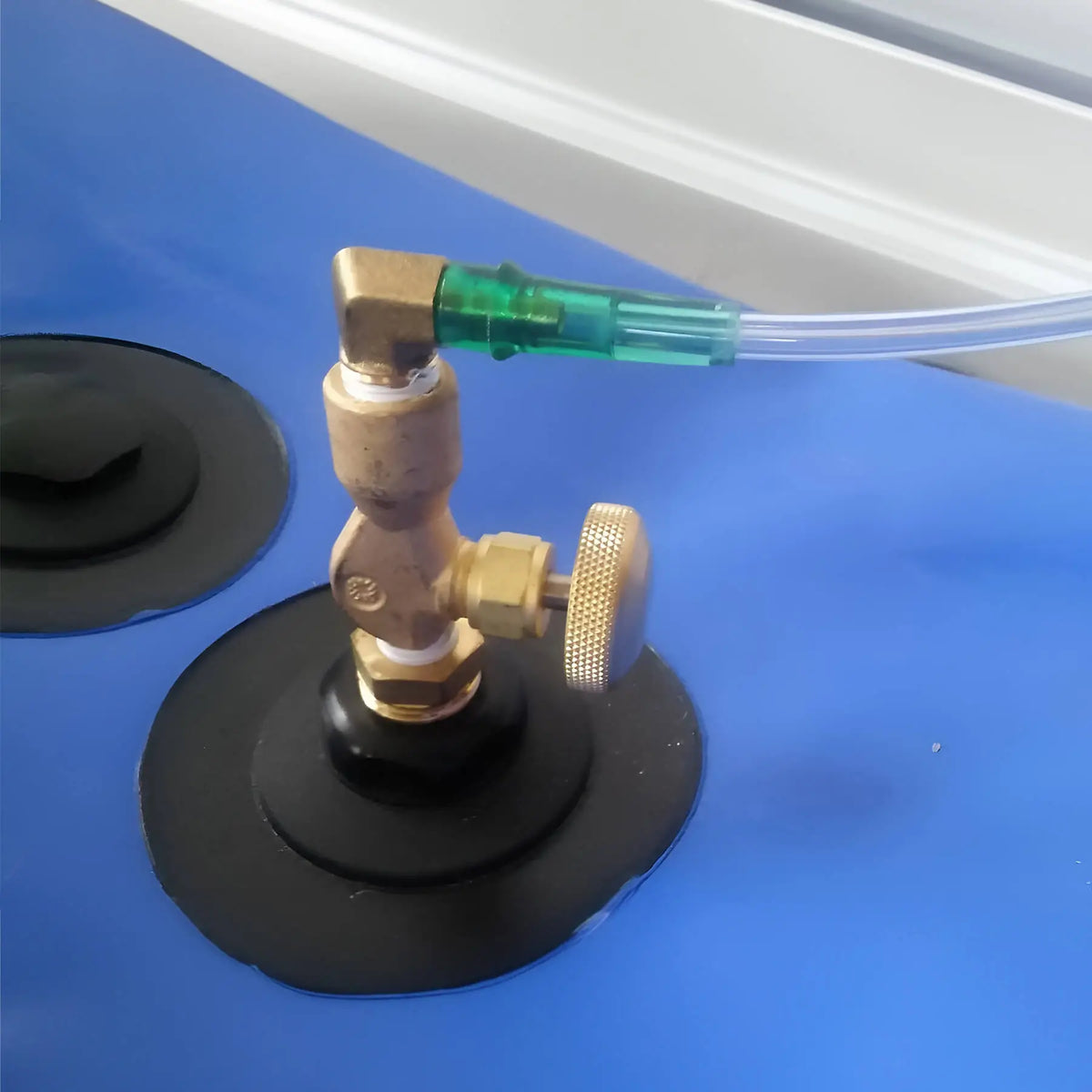 Newtowne Long Shoe Hyperbaric Chamber – close-up of a brass valve