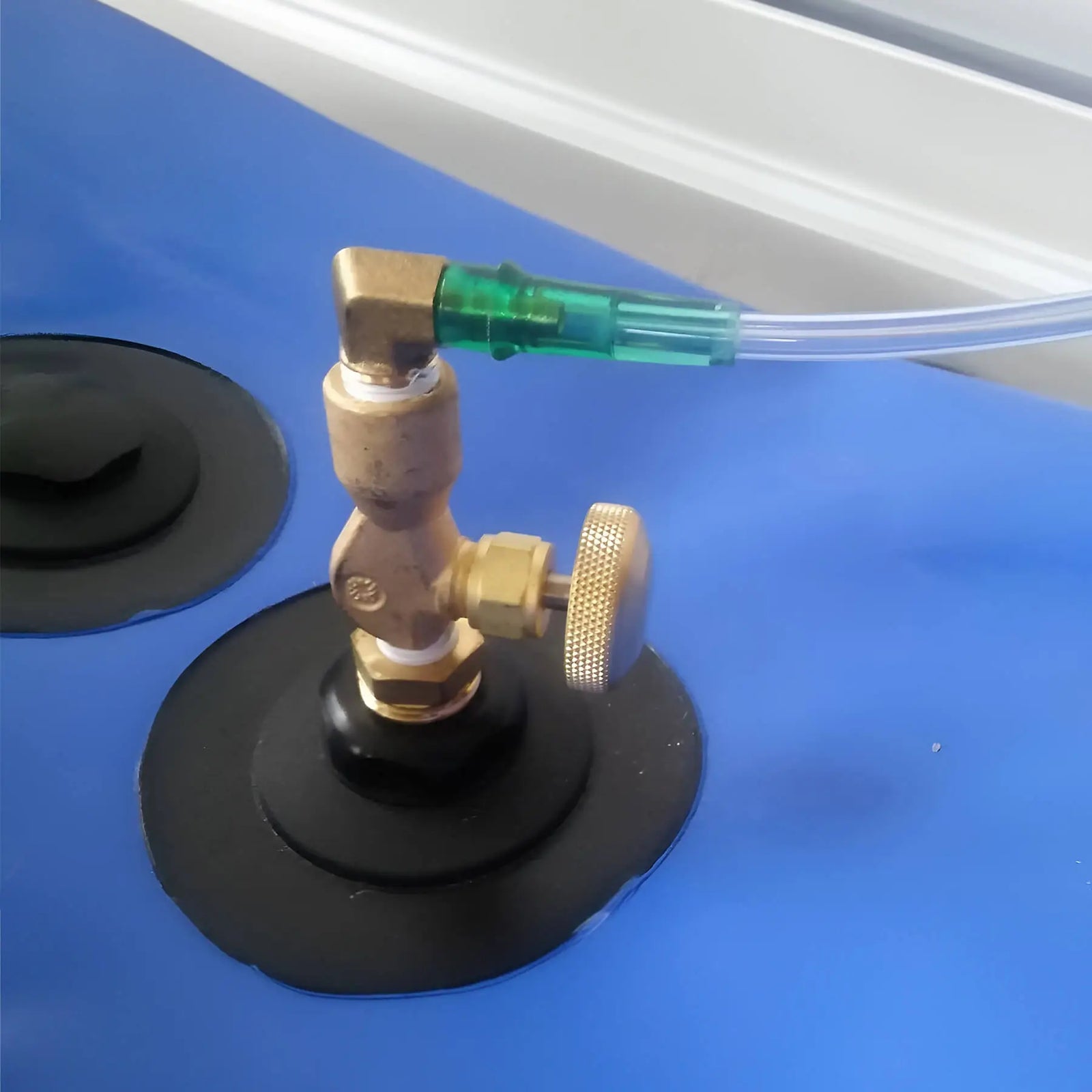 Newtowne Long Shoe Hyperbaric Chamber – close-up of a brass valve