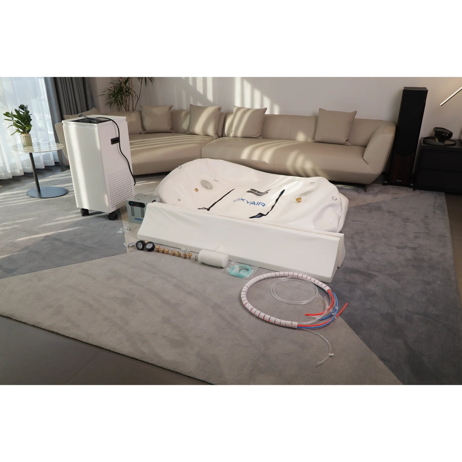 Oxyair OLV-RZT01 Soft Hyperbaric Chamber – folded chamber with its air hoses