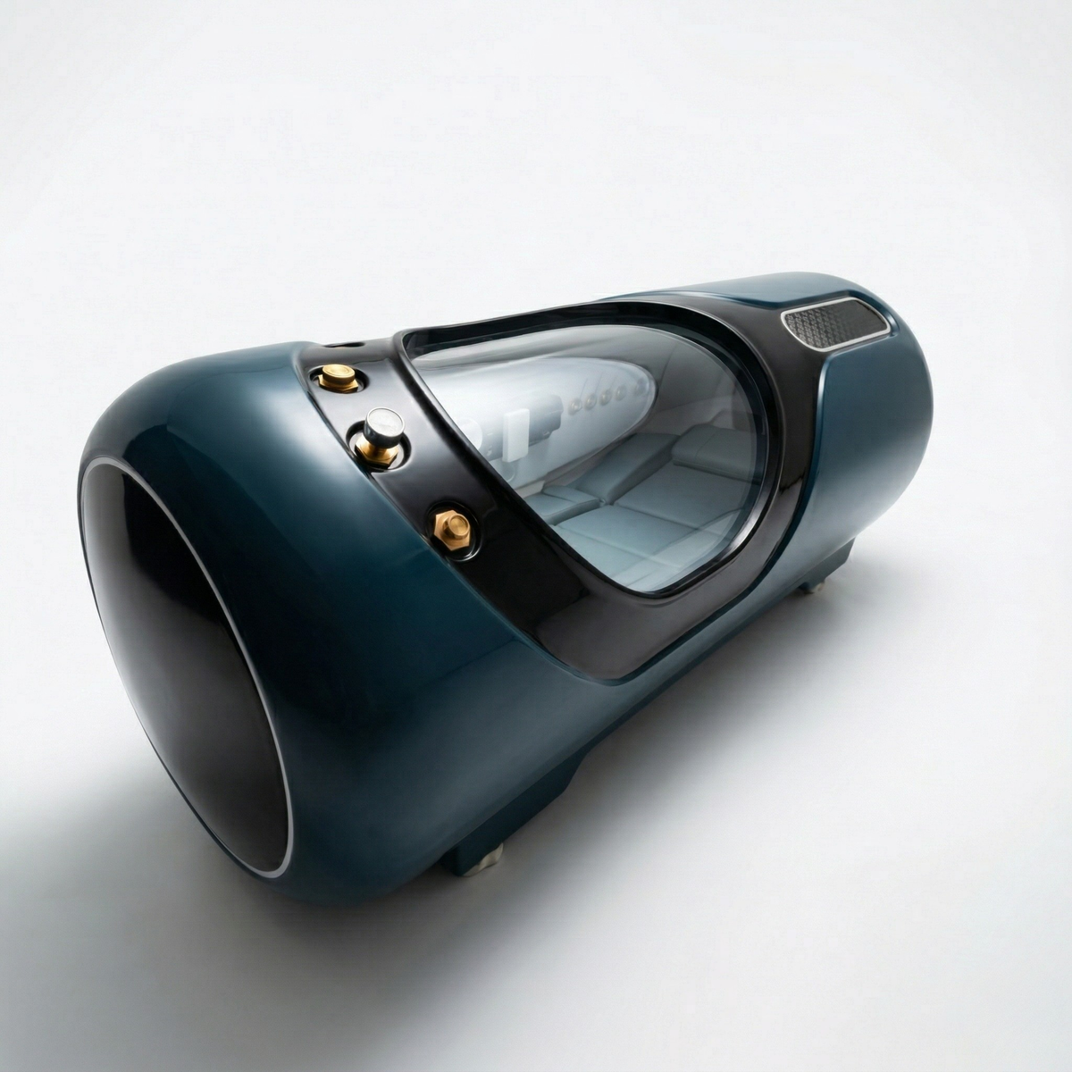 Oxyair OLV-YTD02 2.0 ATA Hard-Shell Hyperbaric Chamber – dark teal chamber end view