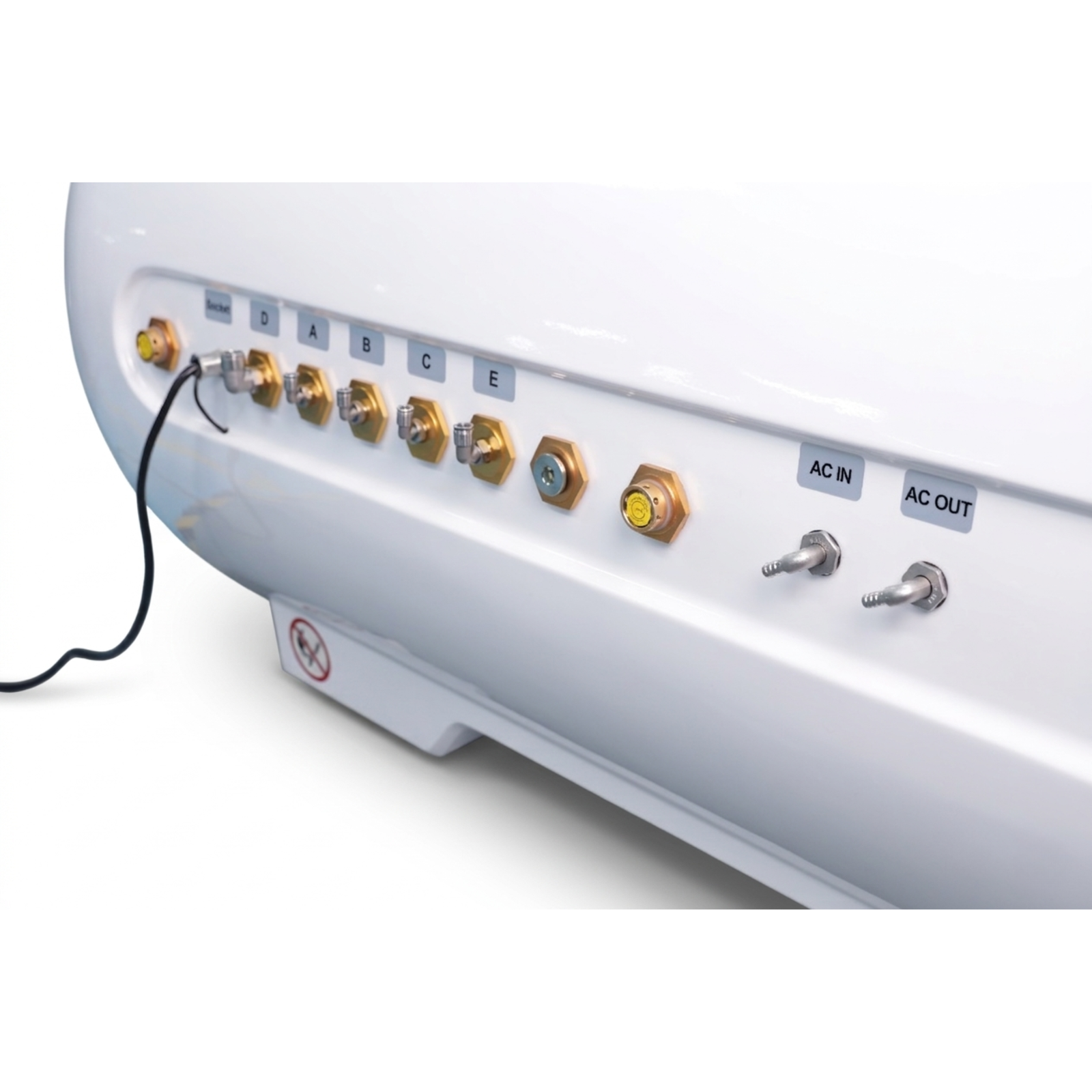 Oxyair OLV-YTD02 2.0 ATA Hard-Shell Hyperbaric Chamber – side panel with brass ports