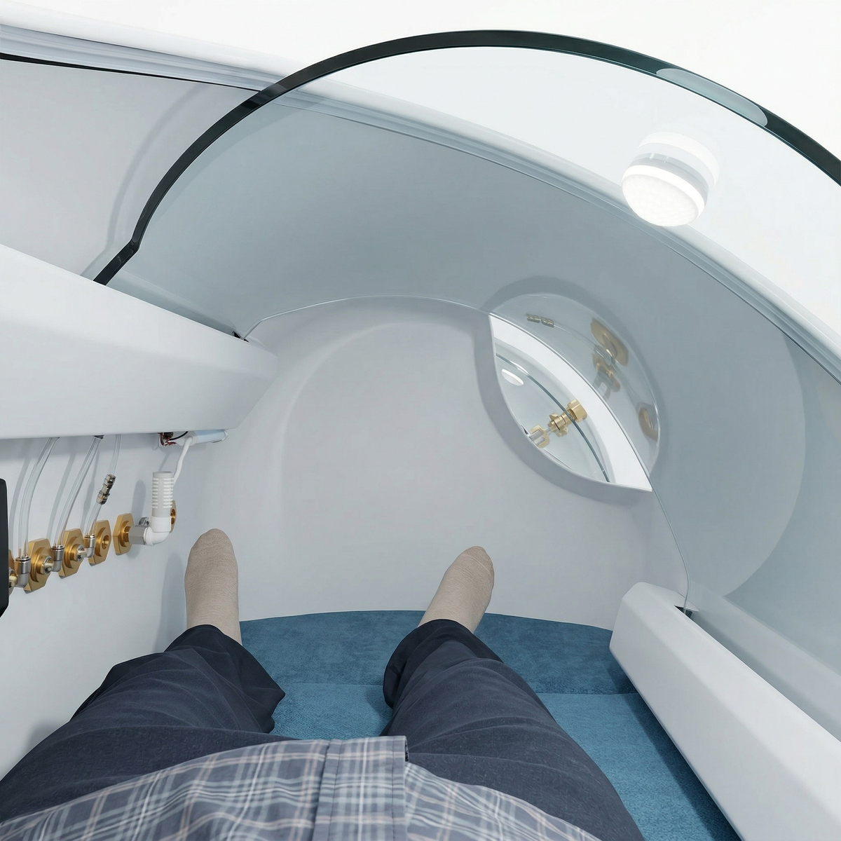 Oxyair OLV-YTD02 2.0 ATA Hard-Shell Hyperbaric Chamber – view from inside the chamber