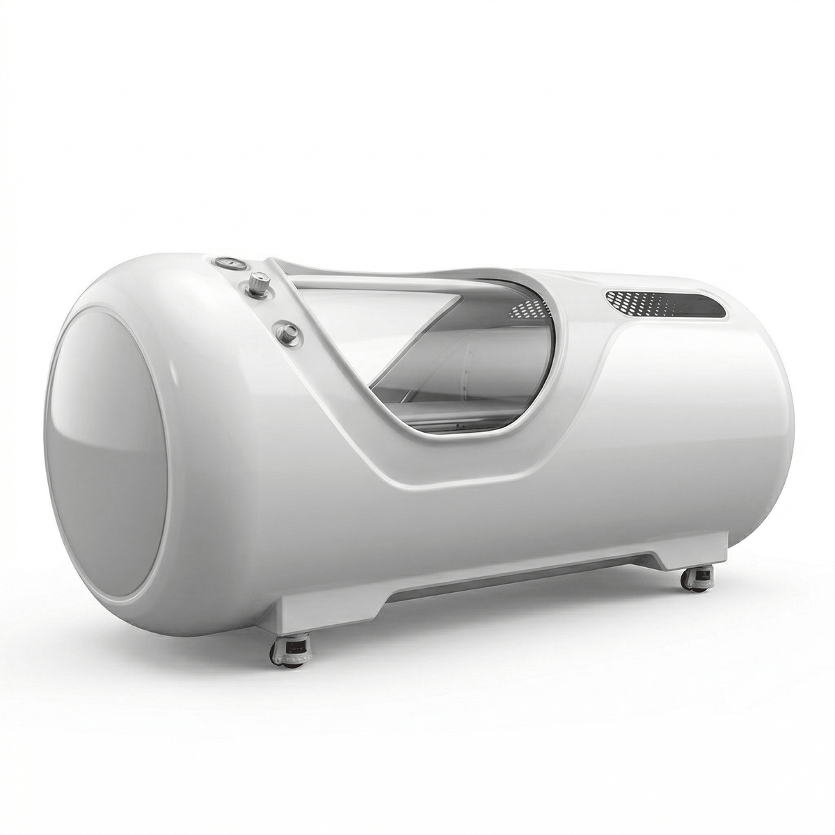 Oxyair OLV-YTD02 2.0 ATA Hard-Shell Hyperbaric Chamber – white chamber at an angle