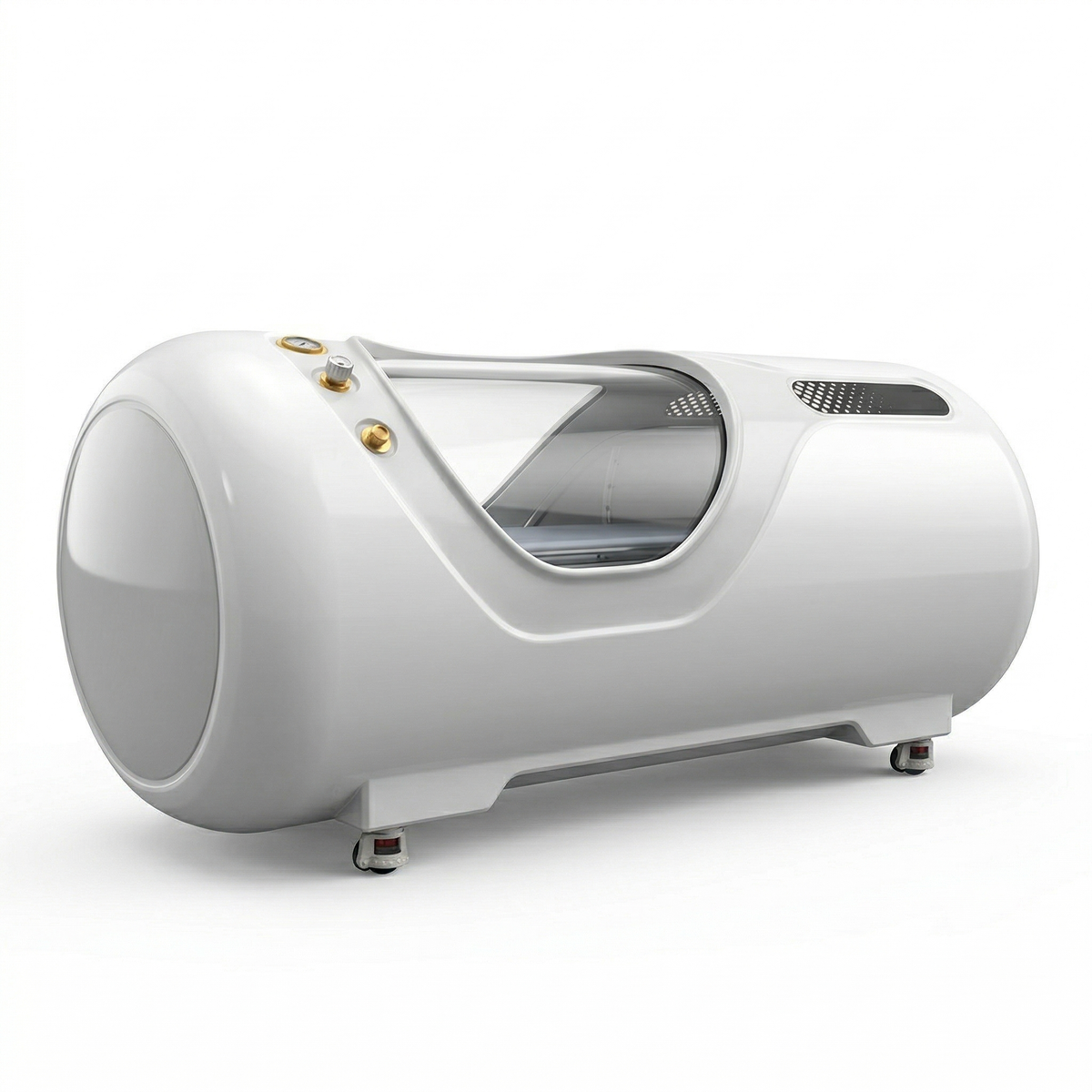 Oxyair OLV-YTD02 2.0 ATA Hard-Shell Hyperbaric Chamber – white chamber at an angle