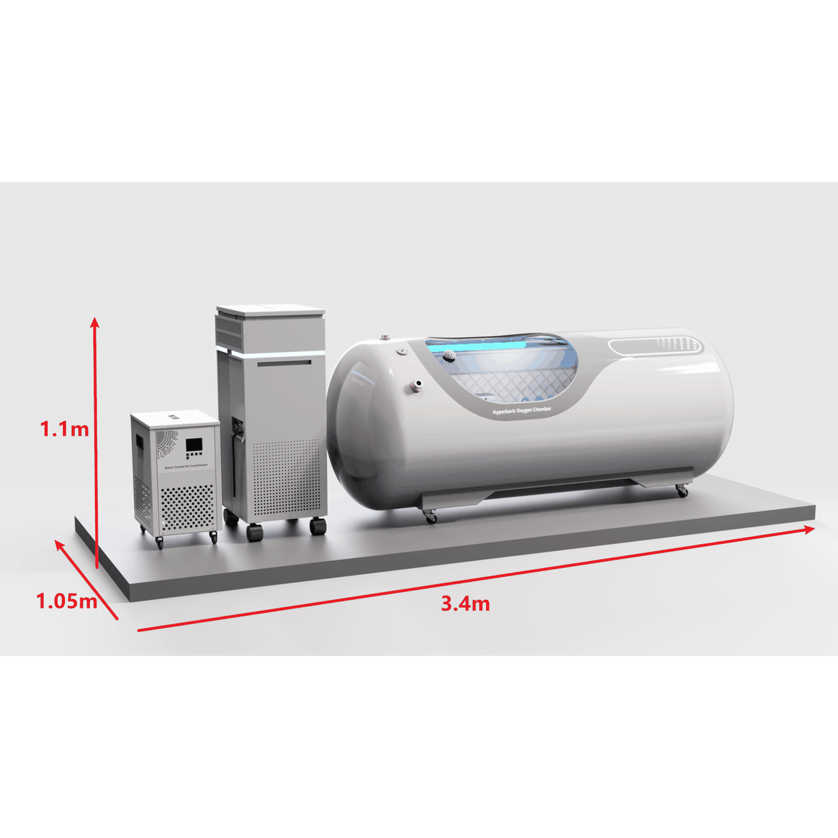 Oxyair OLV-YTD04 1.5–2.0 ATA Hard-Shell Hyperbaric Chamber – chamber dimensions diagram
