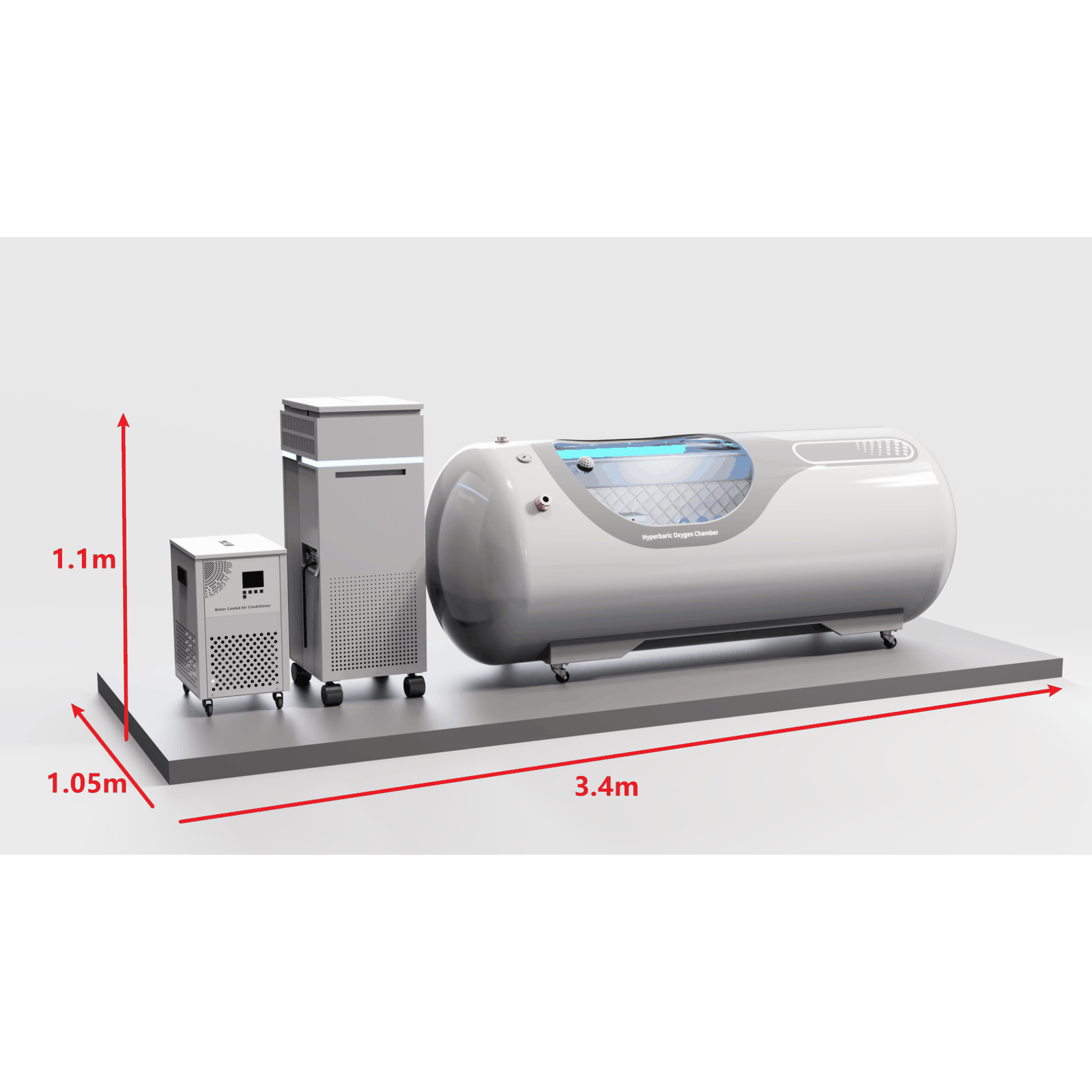 Oxyair OLV-YTD04 1.5–2.0 ATA Hard-Shell Hyperbaric Chamber – chamber dimensions diagram