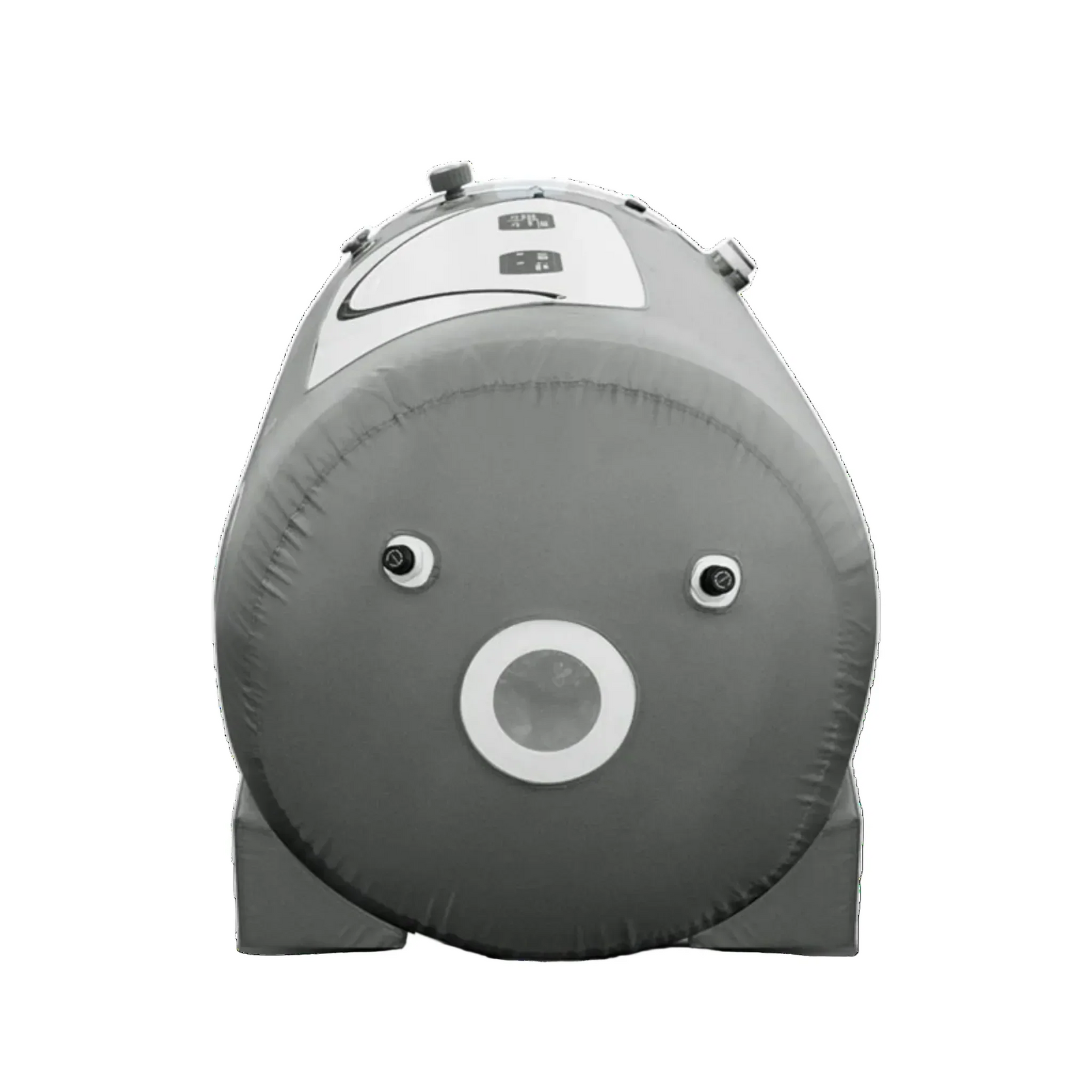OxyRevo Apex family portable soft hyperbaric chamber, end view with round window, representative photo