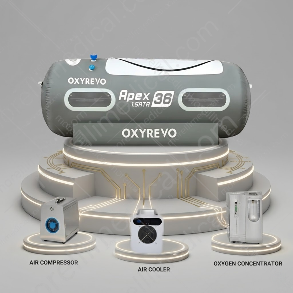 OxyRevo Apex36 Portable Soft Hyperbaric Chamber – standard three-machine setup