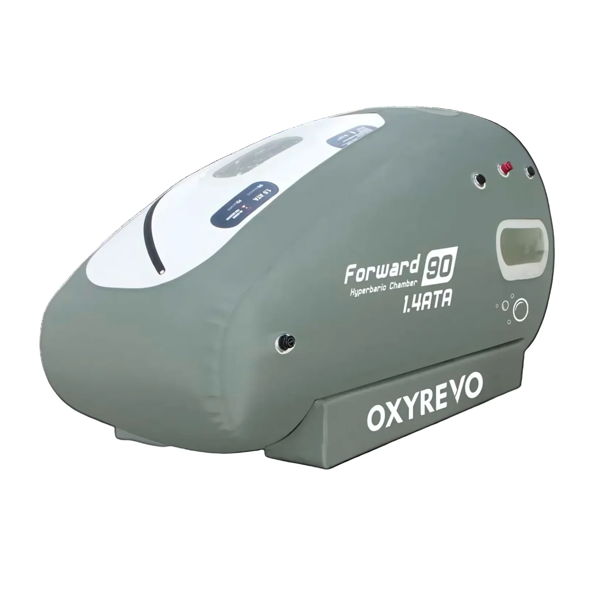 OxyRevo Forward90 MINI Portable Sitting Hyperbaric Chamber – chamber close-up at an angle