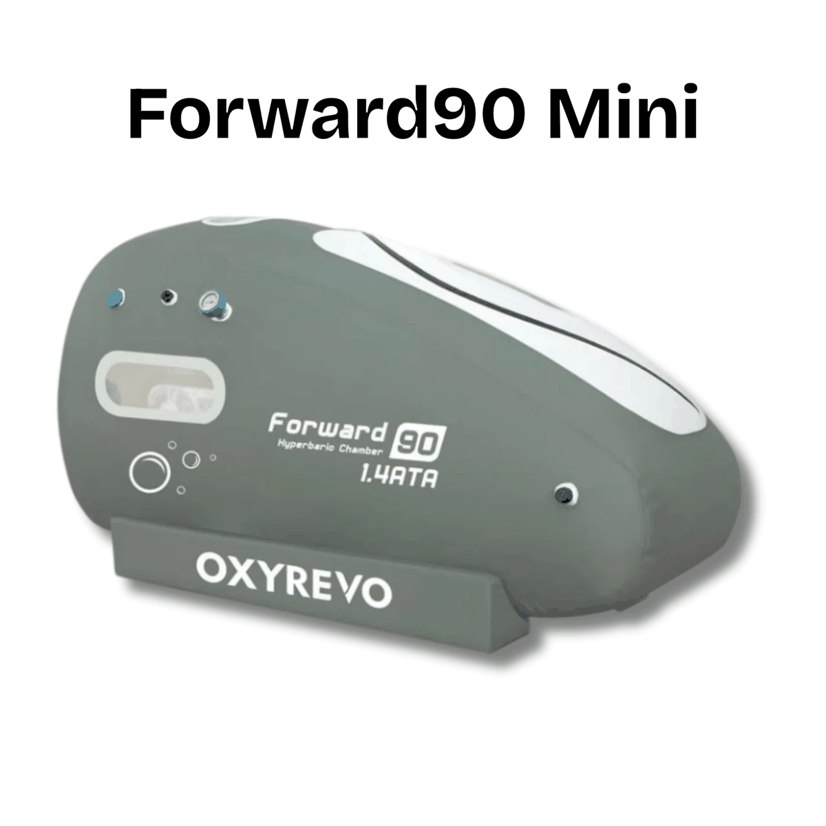 OxyRevo Forward90 MINI Portable Sitting Hyperbaric Chamber – gray Forward90 Mini chamber with title