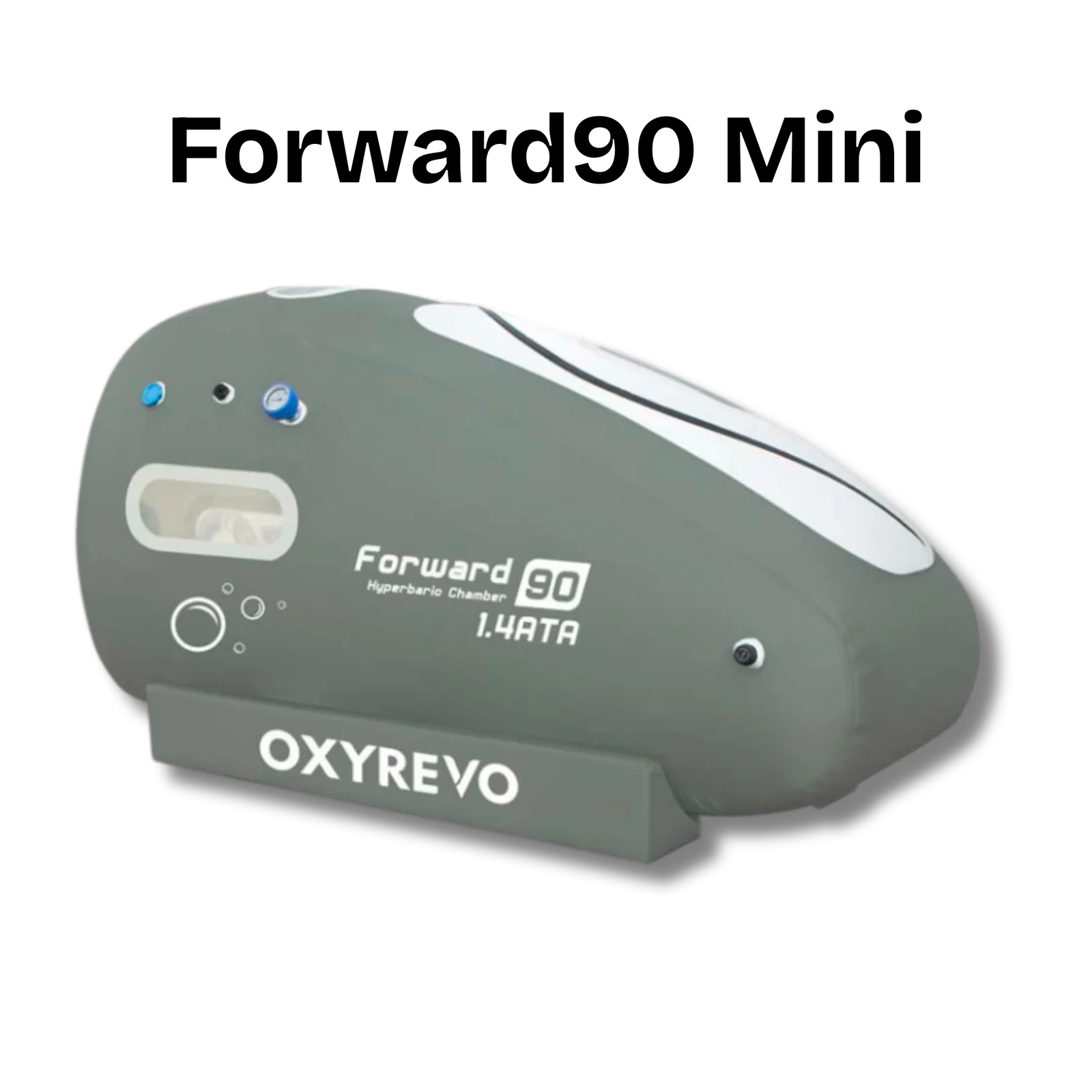 OxyRevo Forward90 MINI Portable Sitting Hyperbaric Chamber – gray Forward90 Mini chamber with title