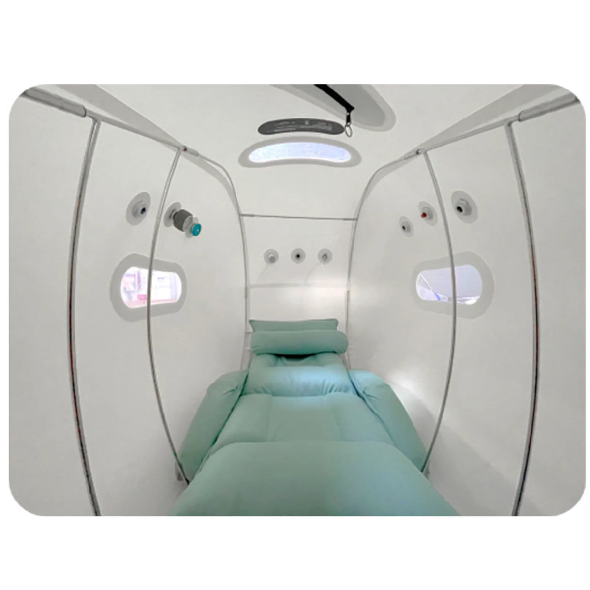 OxyRevo Forward90 MINI Portable Sitting Hyperbaric Chamber – interior with a padded seat