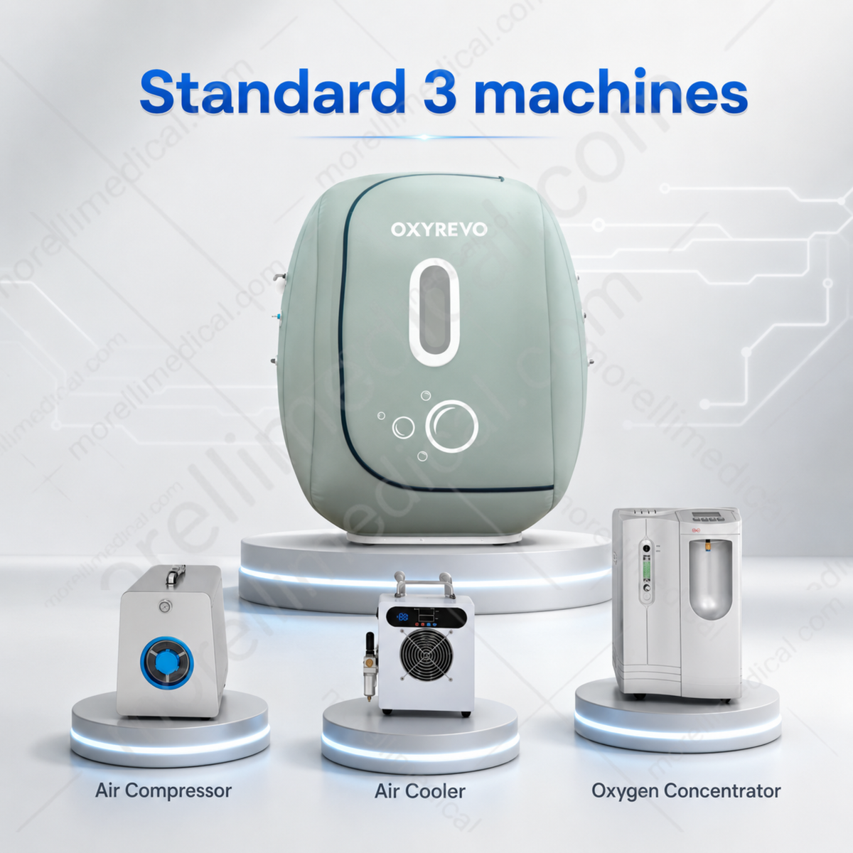 OxyRevo Heal50 Wheelchair-Accessible Soft Hyperbaric Chamber – standard three-machine setup
