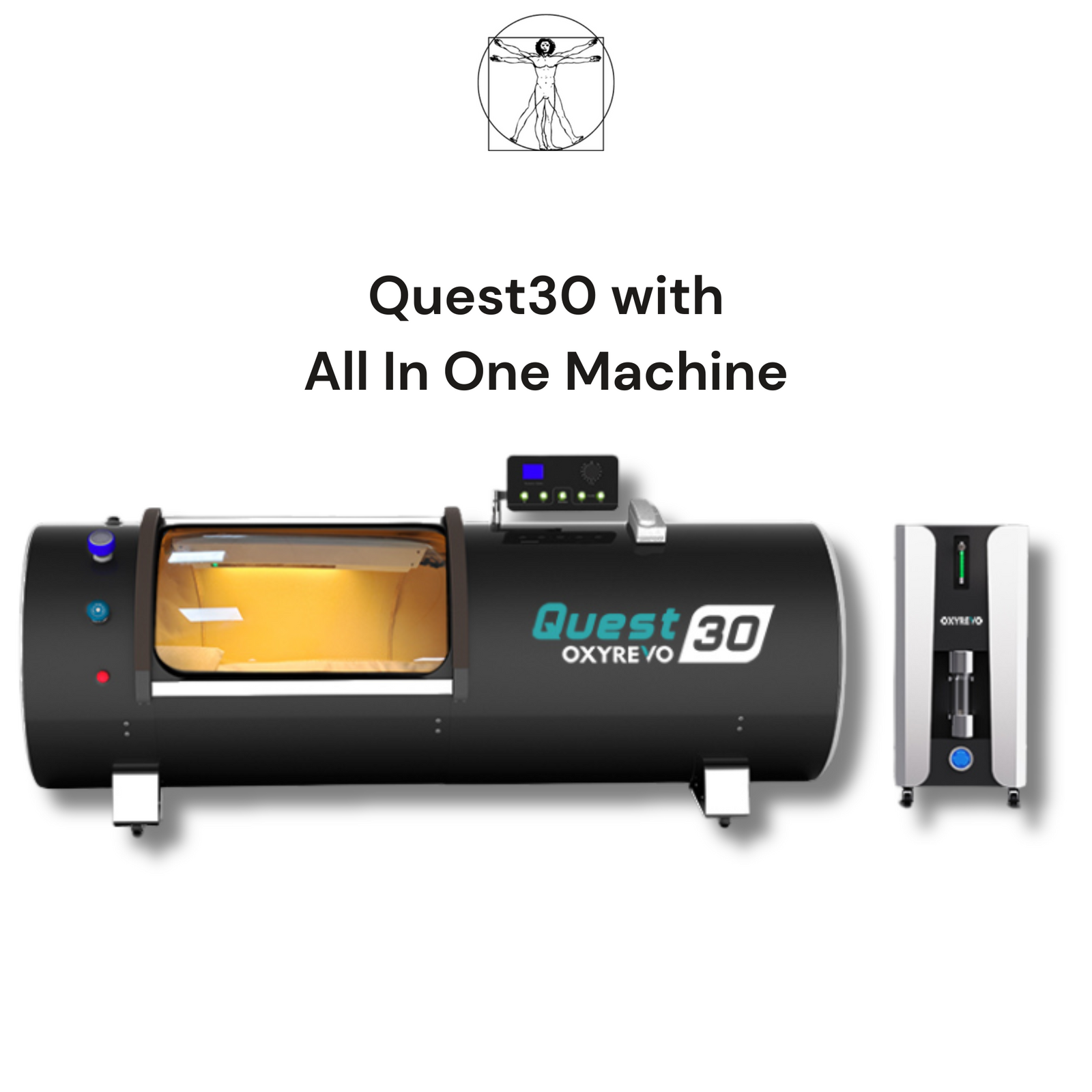 OxyRevo Quest30 Hard-Shell Hyperbaric Chamber – black chamber with all-in-one machine