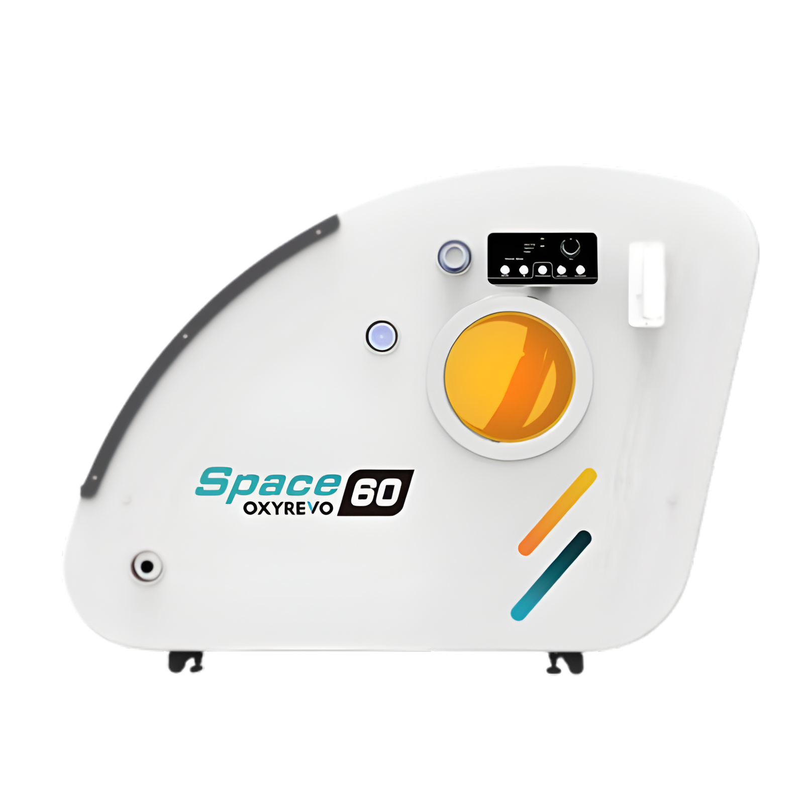 OxyRevo Space60 Hard-Shell Sitting Hyperbaric Chamber – white chamber side panel with control display