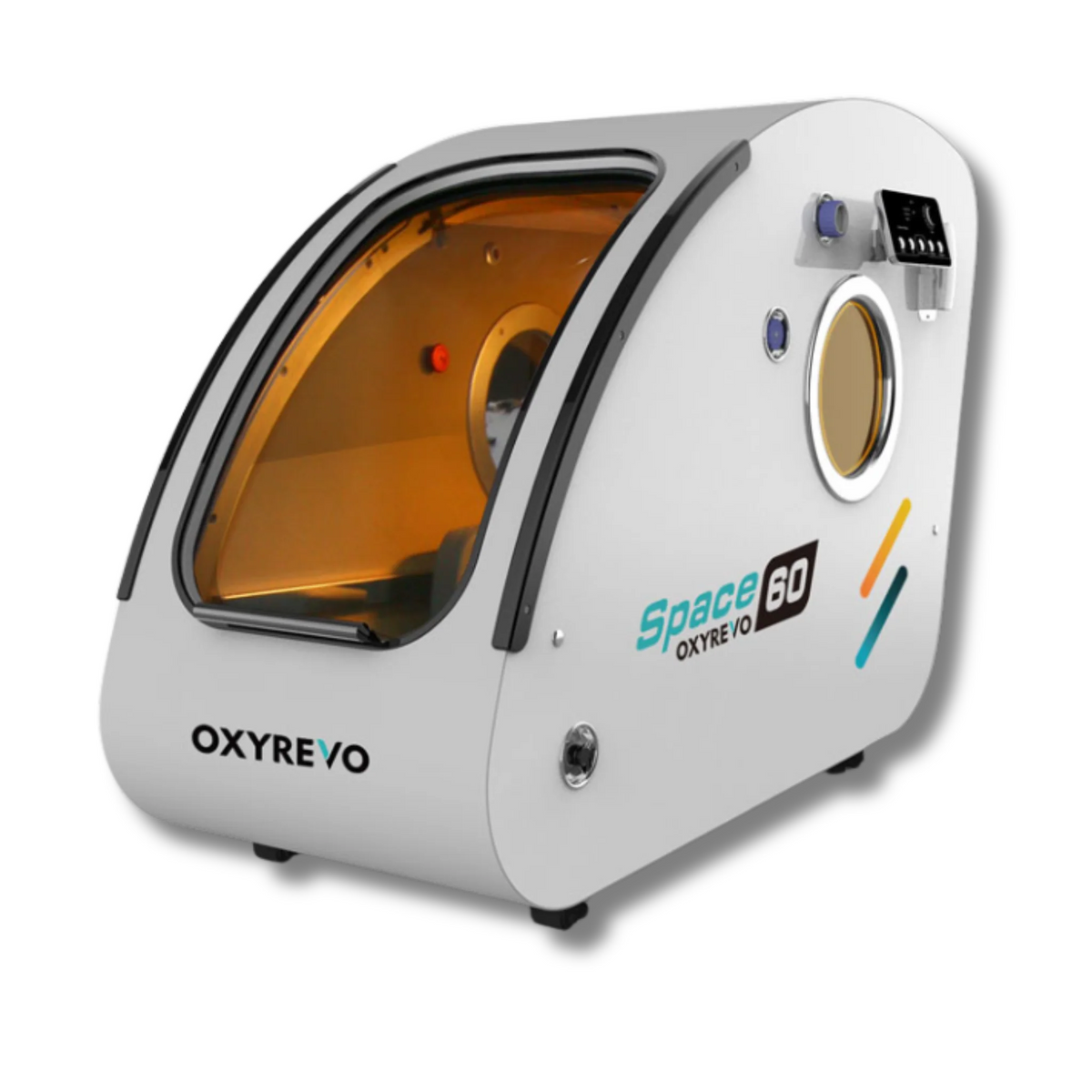 OxyRevo Space60 Hard-Shell Sitting Hyperbaric Chamber – white sitting chamber close-up