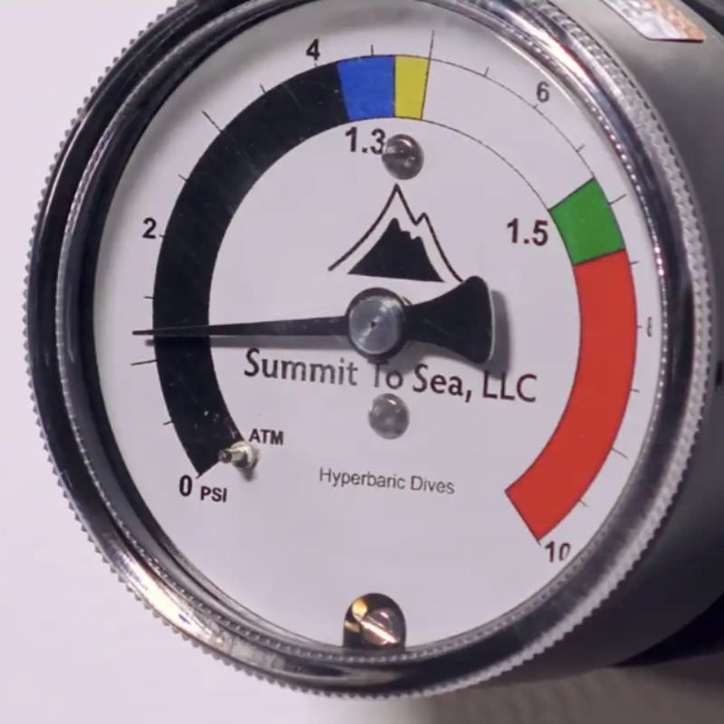 Summit to Sea Dive 33" Hyperbaric Chamber – close-up of the pressure gauge