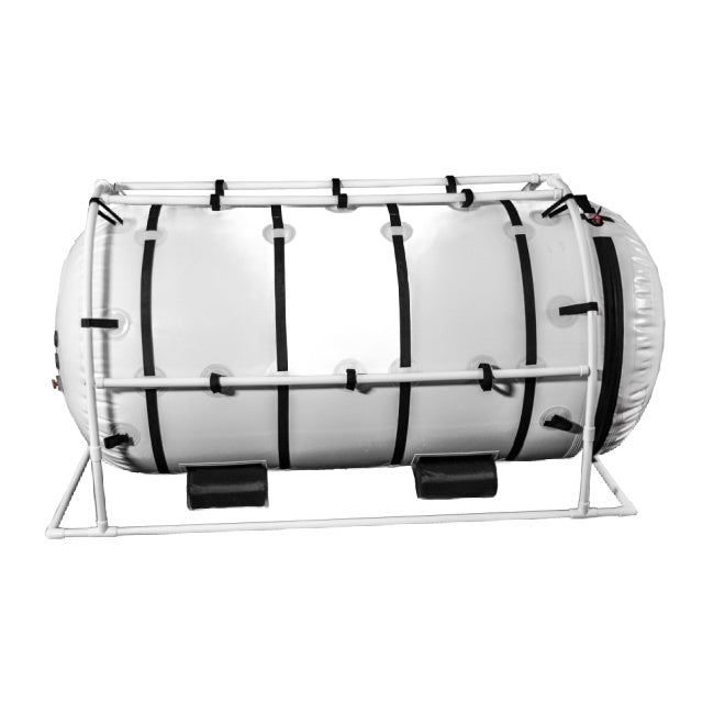 Summit to Sea Grand Dive Pro 46" Hyperbaric Chamber – side view of the chamber on a white frame