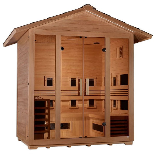 Golden Designs Gargellen 5 Person Hybrid (PureTech™ Full Spectrum IR or Traditional Stove) Outdoor Sauna (GDI-8125-01)