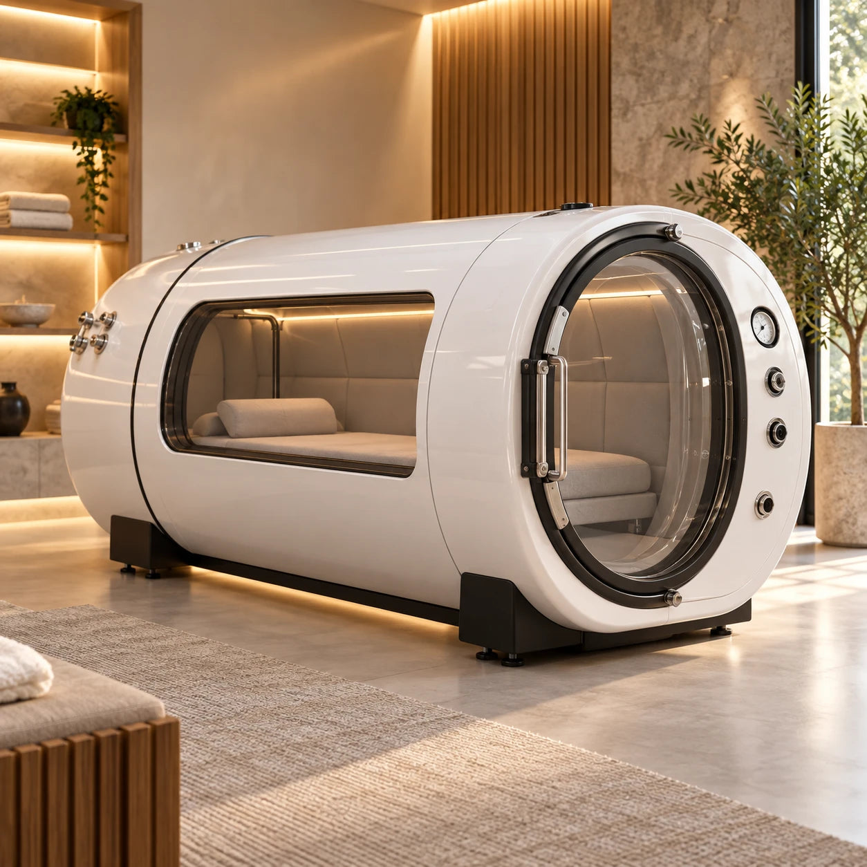Luxury hyperbaric oxygen chamber in a spa suite